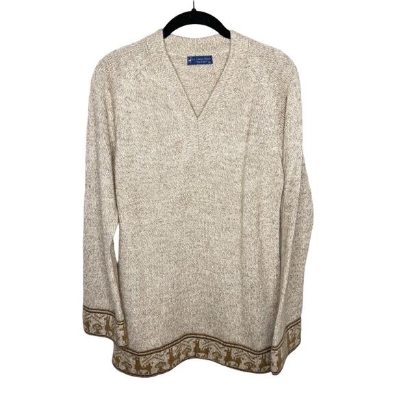 LA LLAMA PLACE / tan oatmeal alpaca v-neck sweater / M - Picture 1 of 6